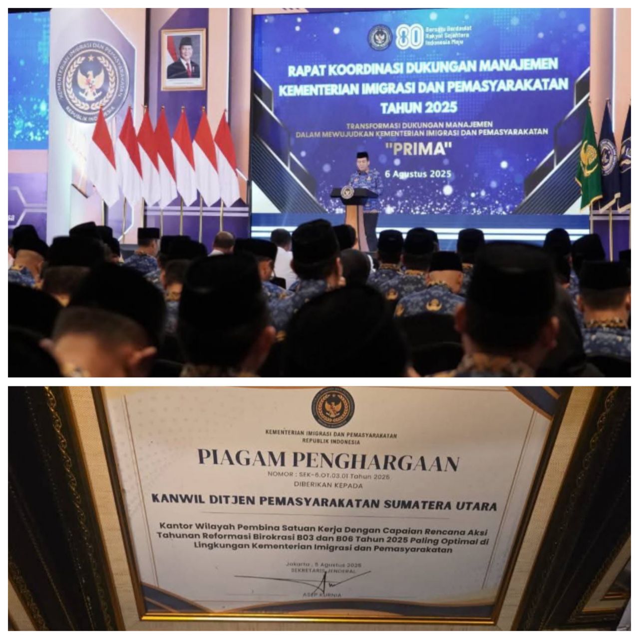 Kanwil Ditjenpas Sumut Meraih Piagam Penghargaan
