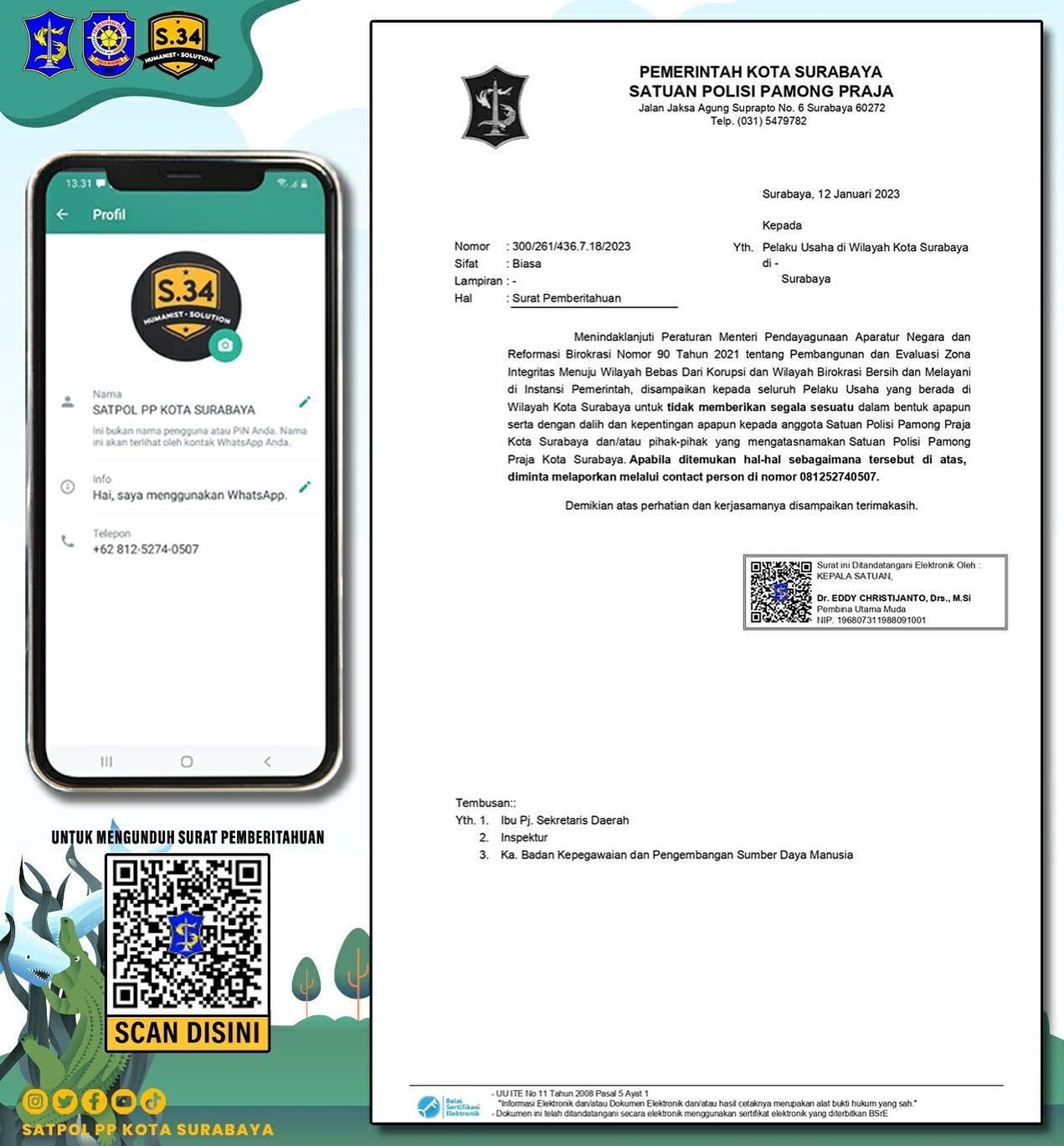 Pasca Instruksi Walikota Surabaya Terkait Pungli, Kasatpol PP Terbitkan Surat Pemberitahuan Bagi Pelaku Usaha