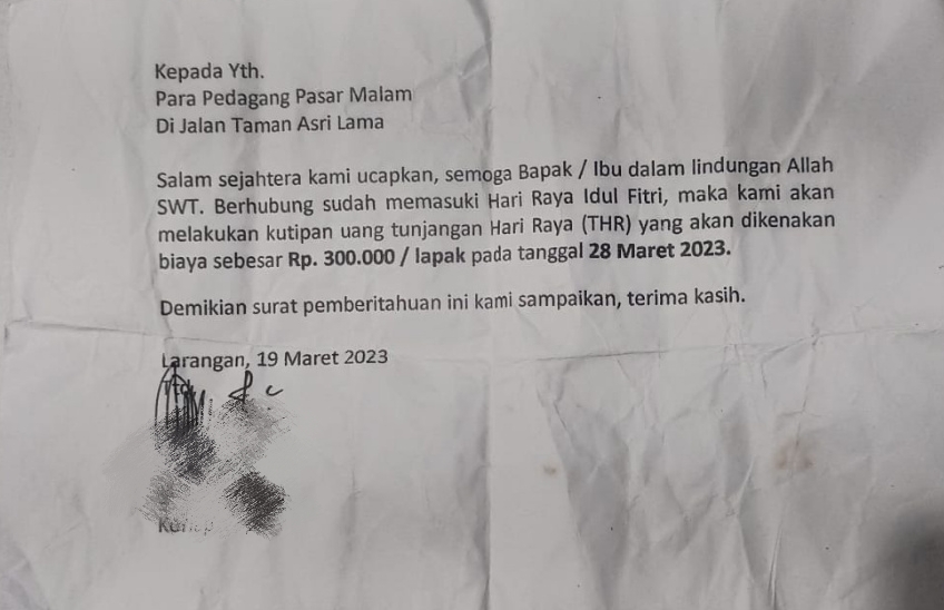 Modus THR 7 Oknum Masyarakat 'Memeras', PKL Pasar Malam Taman Asri Lama Cipadu Hubungi Call Canter 110