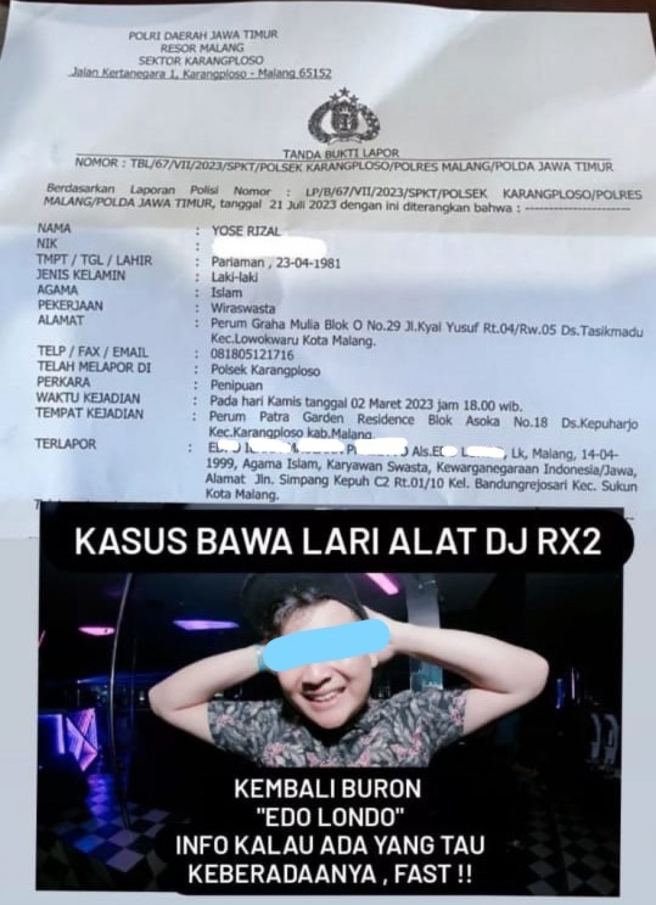 Dituding Bawa Kabur Alat DJ RX2, Seorang DJ Malang Dilaporkan Polisi
