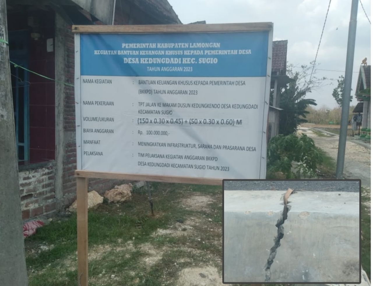 Diduga Tidak Sesuai RAB, Bangunan TPT di Desa Kedungdadi Lamongan Kini Kondisi Sudah Pecah dan Retak-retak