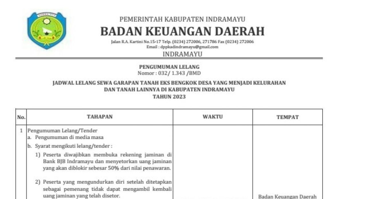 BKD Kabupaten Indramayu Buka Lelang Melalui Pengumuman