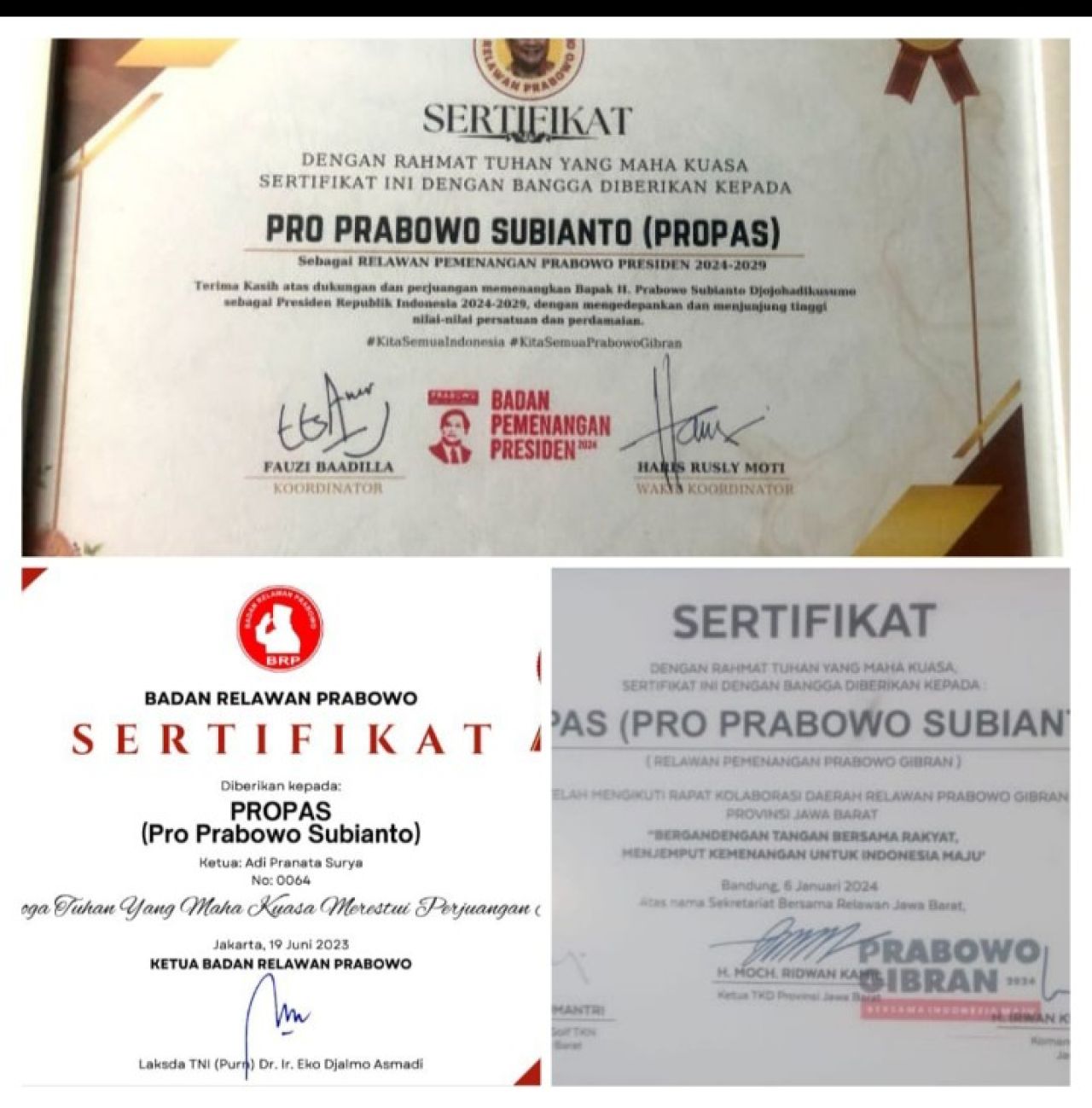 Relawan PROPAS PRO PRABOWO SUBIANTO Bersyukur dan Ucapkan Selamat Kepada Prabowo Terpilih Presiden RI Ke 8