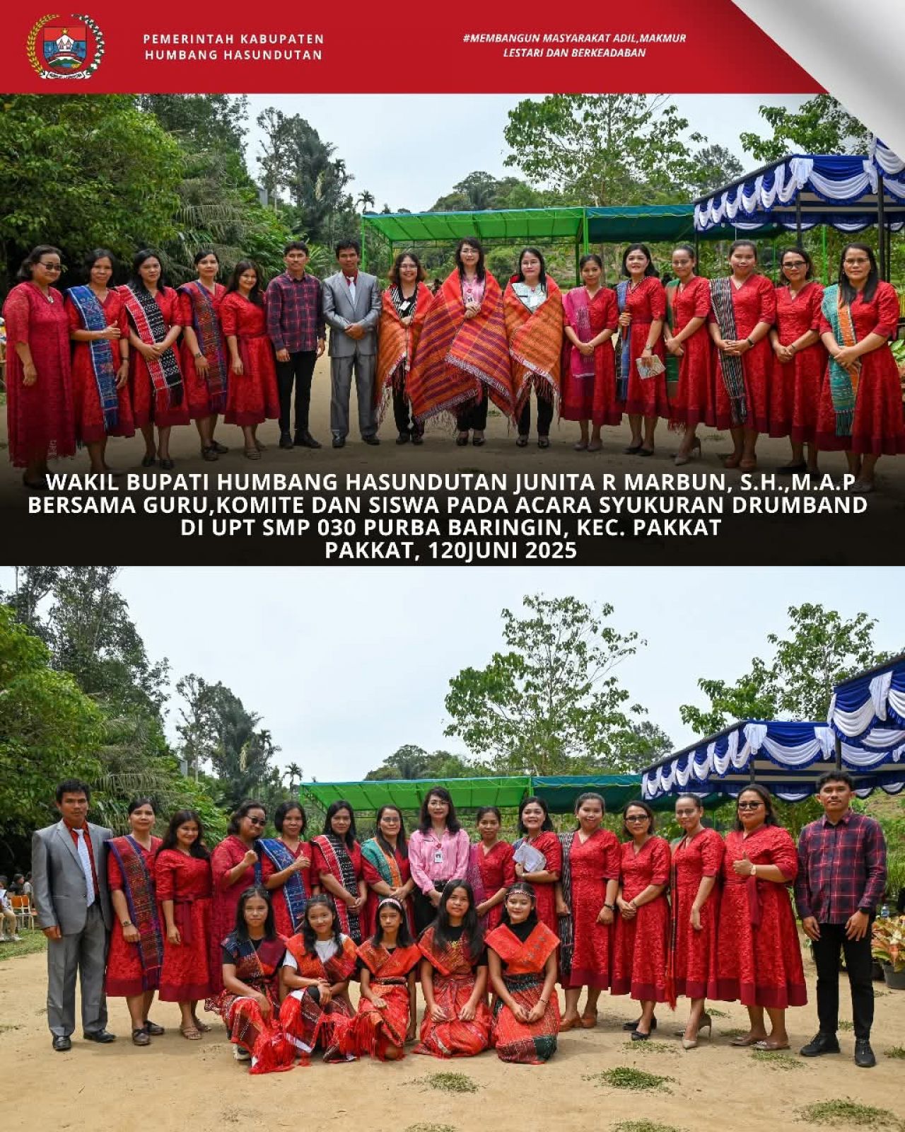 Wabup Humbahas Hadiri Syukuran Atas Kepemilikan Drum Band UPT SMP N. 030 Pakkat